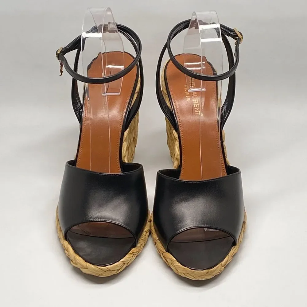 Saint Laurent Paloma 95 leather espadrille wedge sandals size 42 - Picture 6 of 16